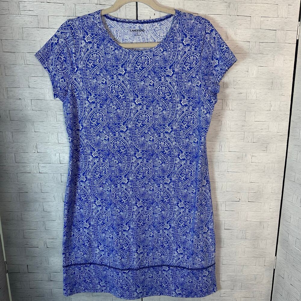 Lands End women's dress‎ cover-up T-shirt, Paisley, blue white coastal travel